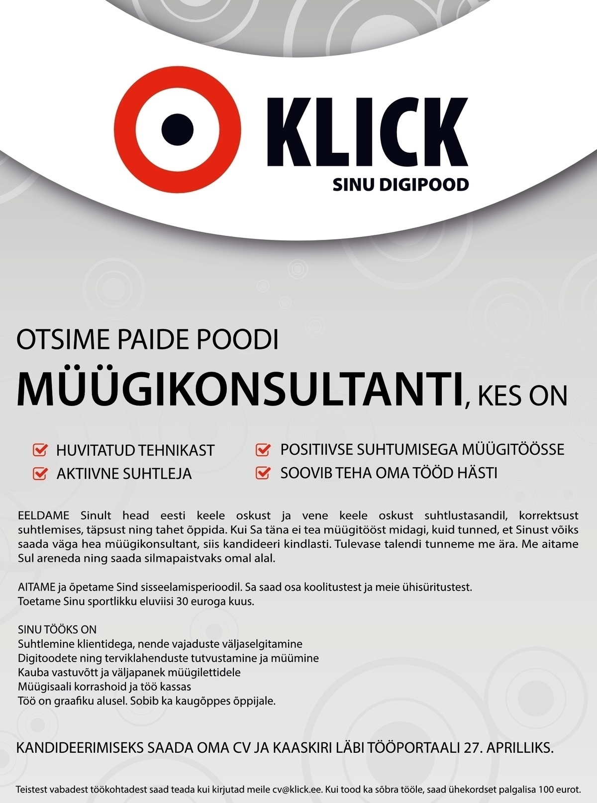 Klick Eesti AS Müügikonsultant, Paide