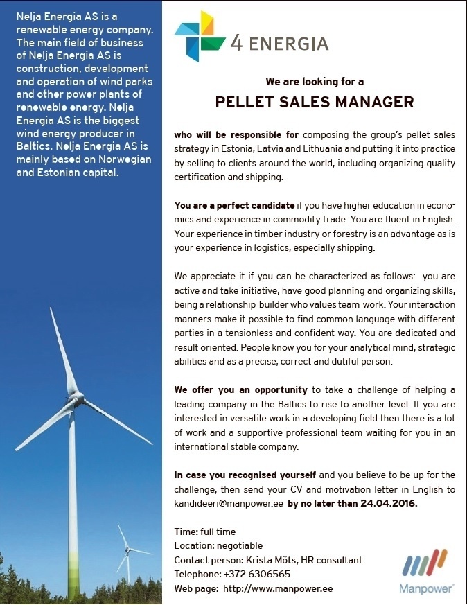 Manpower OÜ Pellet sales manager