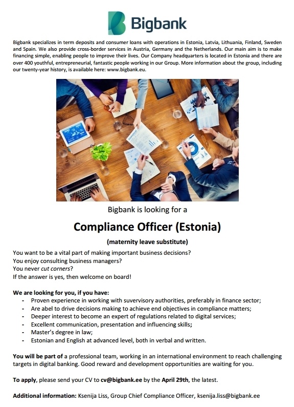 Bigbank AS Compliance Officer (Estonia)