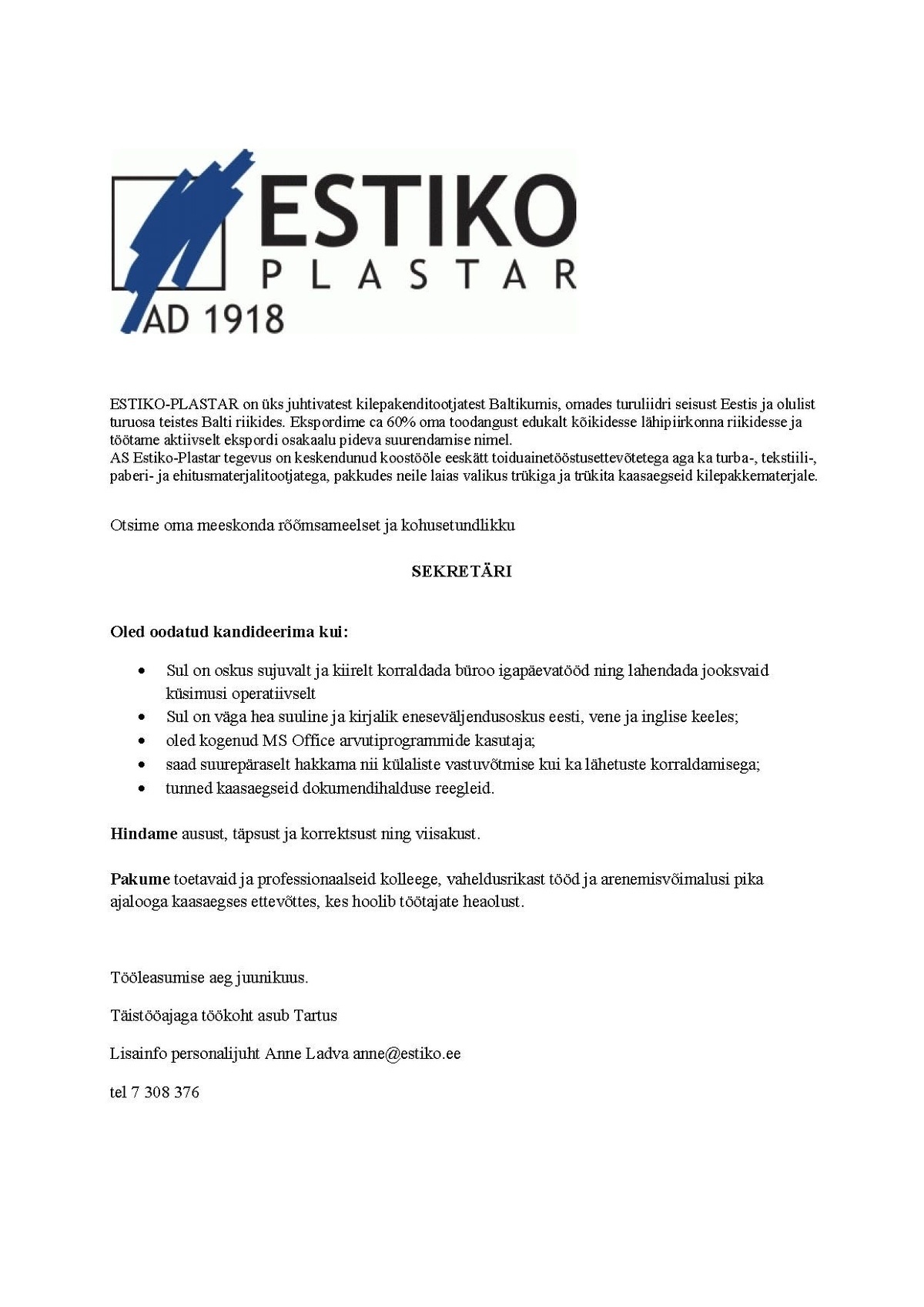Estiko-Plastar Sekretär