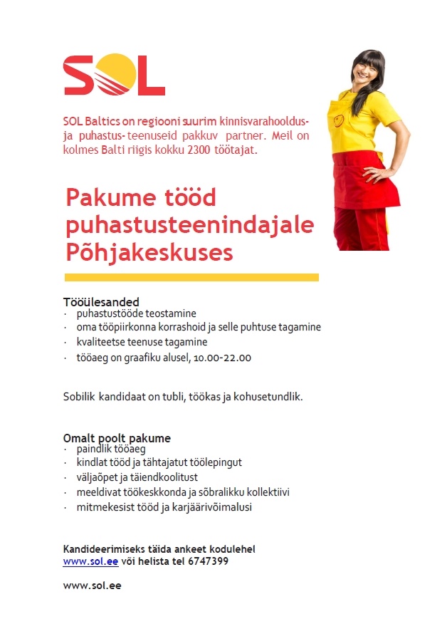 SOL Baltics OÜ Puhastusteenindaja