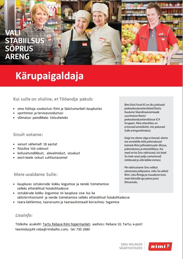 Rimi Eesti Food AS Kärupaigaldaja - Tartu Rebase Rimi hüpermarket