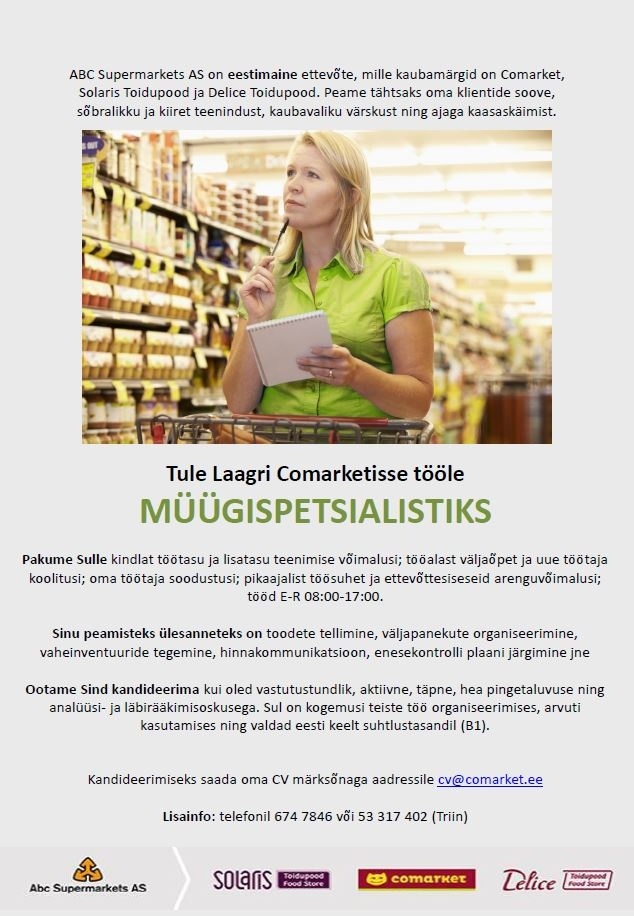 Abc Supermarkets AS MÜÜGISPETSIALIST Laagri Comarketis