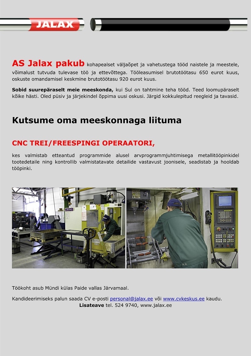 Jalax AS CNC trei/freespingi operaator