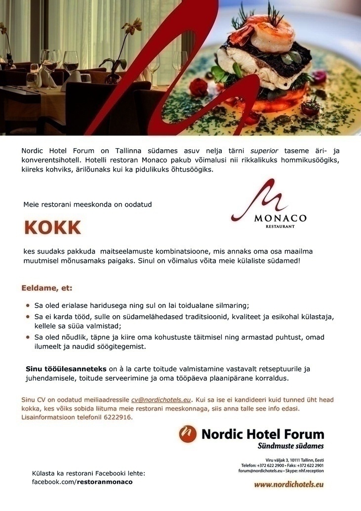 Nordic Hotels OÜ Kokk