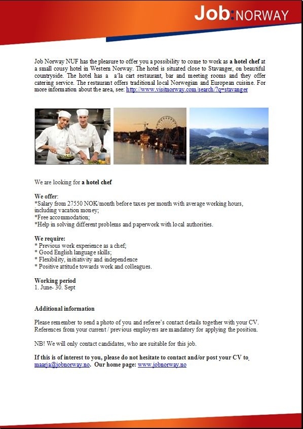 Job Norway Chef at a hotel in Western Norway