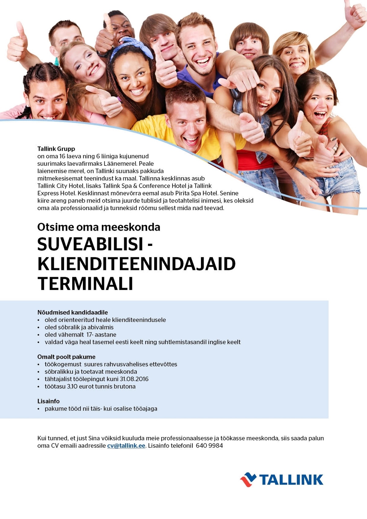 Tallink Grupp AS Suveabiline- klienditeenindaja Terminali