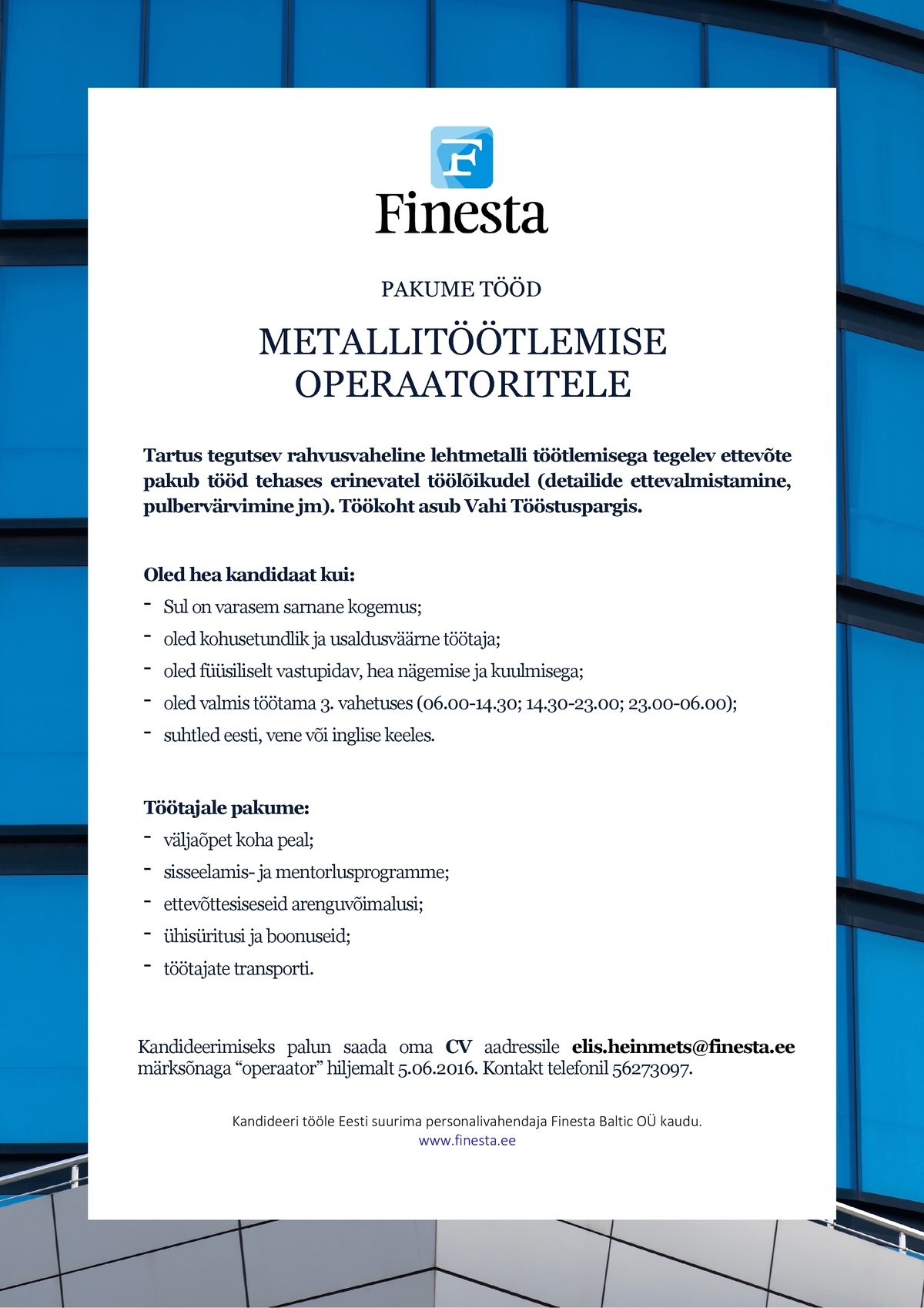 Finesta Baltic OÜ Operaator