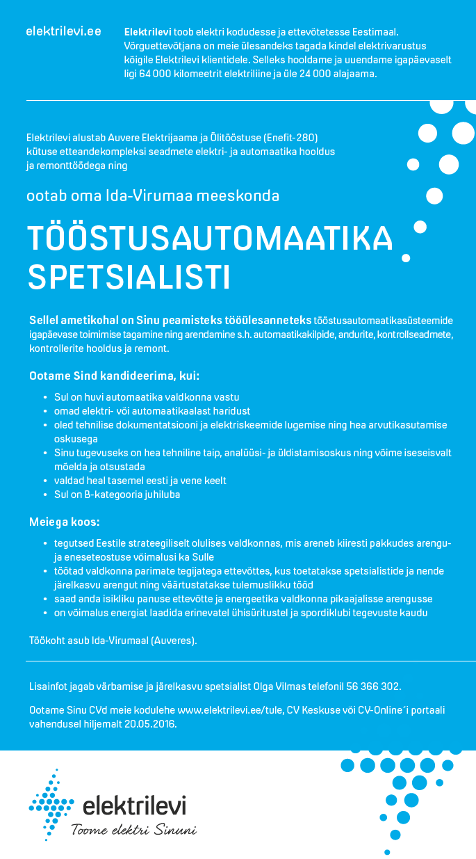 Eesti Energia AS TÖÖSTUSAUTOMAATIKA SPETSIALIST
