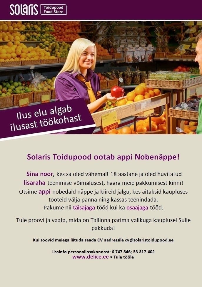 Abc Supermarkets AS SUVETÖÖTAJA SOLARIS TOIDUPOODI 