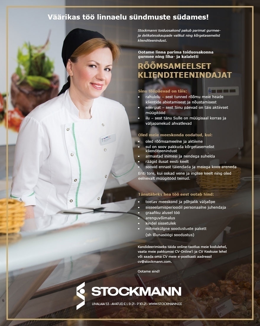 Stockmann AS Klienditeenindaja Stockmanni gurmee ning liha-ja kalaletti