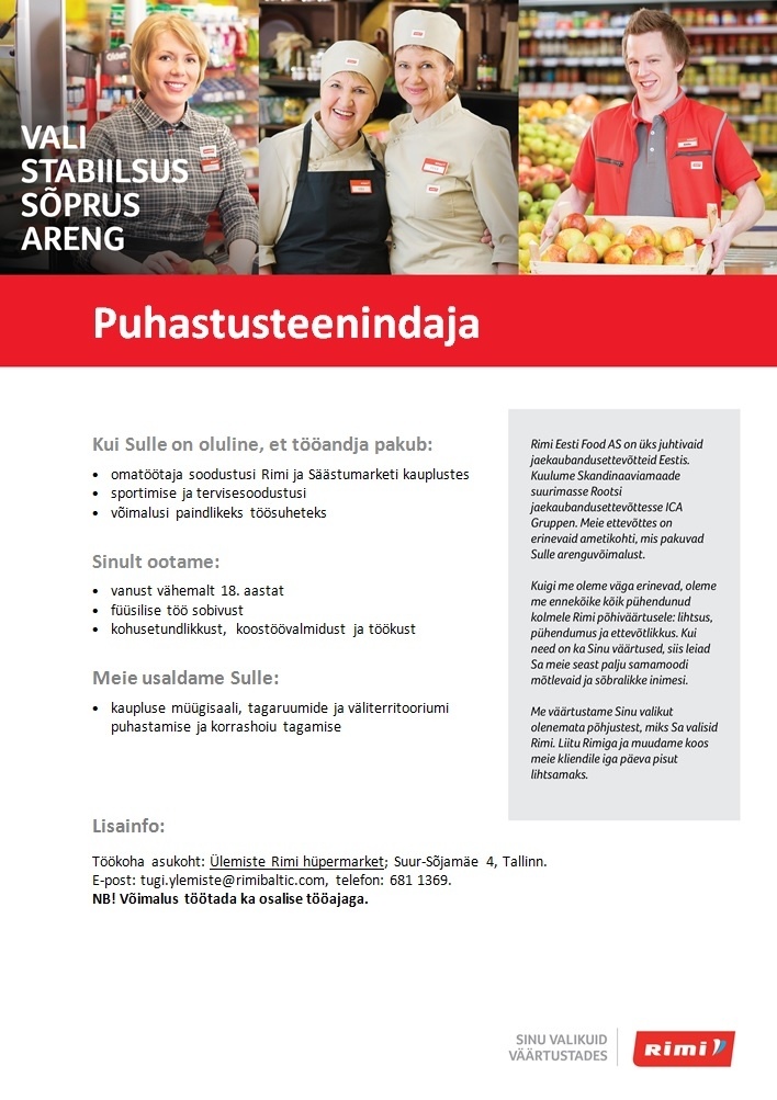 Rimi Eesti Food AS Puhastusteenindaja - Ülemiste Rimi hüpermarket