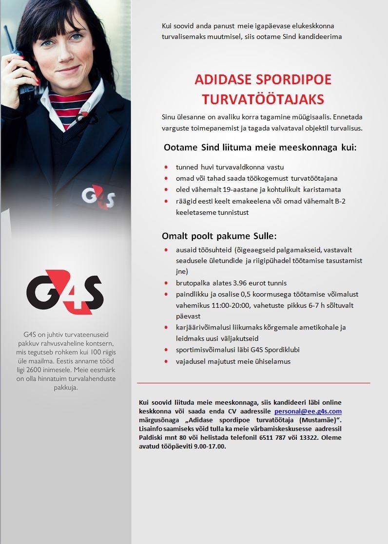 AS G4S Eesti Adidase spordipoe turvatöötaja (Mustamäe)