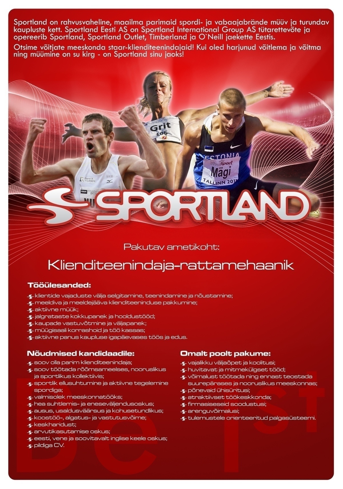 Sportland Eesti AS Sportland Jõhvi klienditeenindaja-rattamehaanik