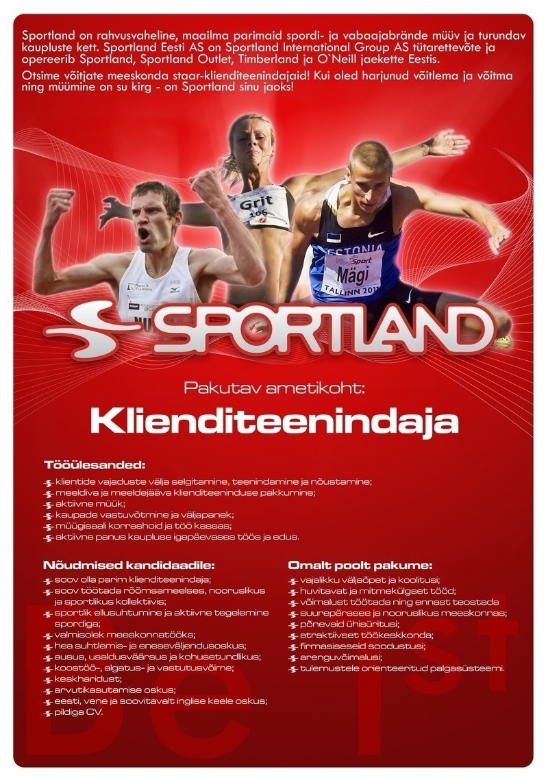 Sportland Eesti AS Sportland Pärnu klienditeenindaja