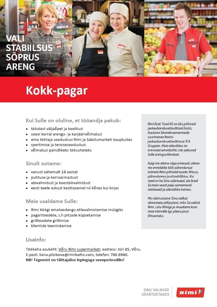 Rimi Eesti Food AS Kokk-pagar - Võru Rimi supermarket