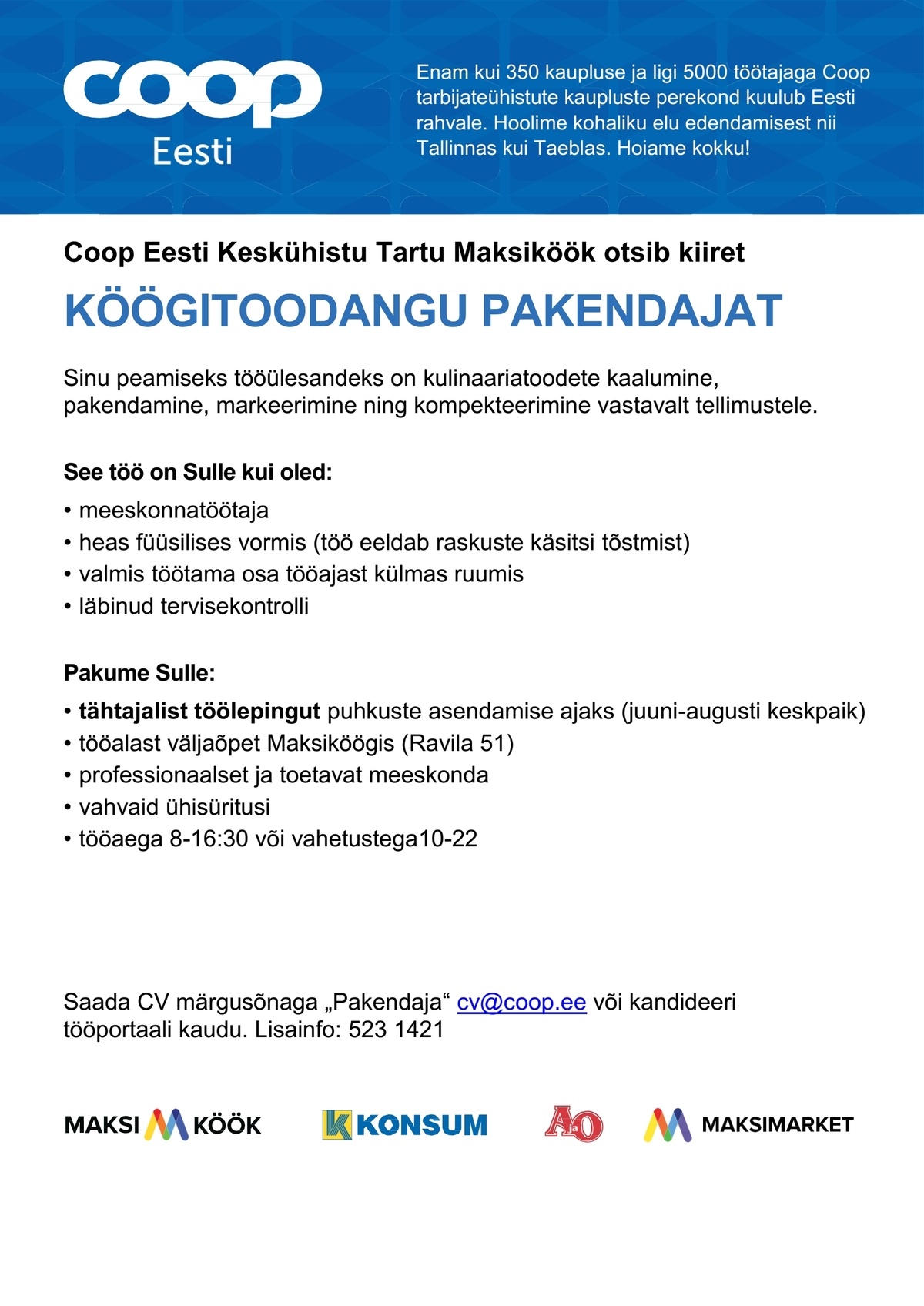 Coop Eesti Keskühistu Pakendaja (Maksiköök - tähtajaline)
