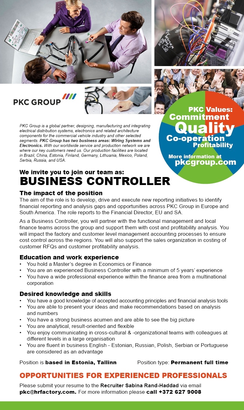 HR factory OÜ Business Controller (Europe&South America)