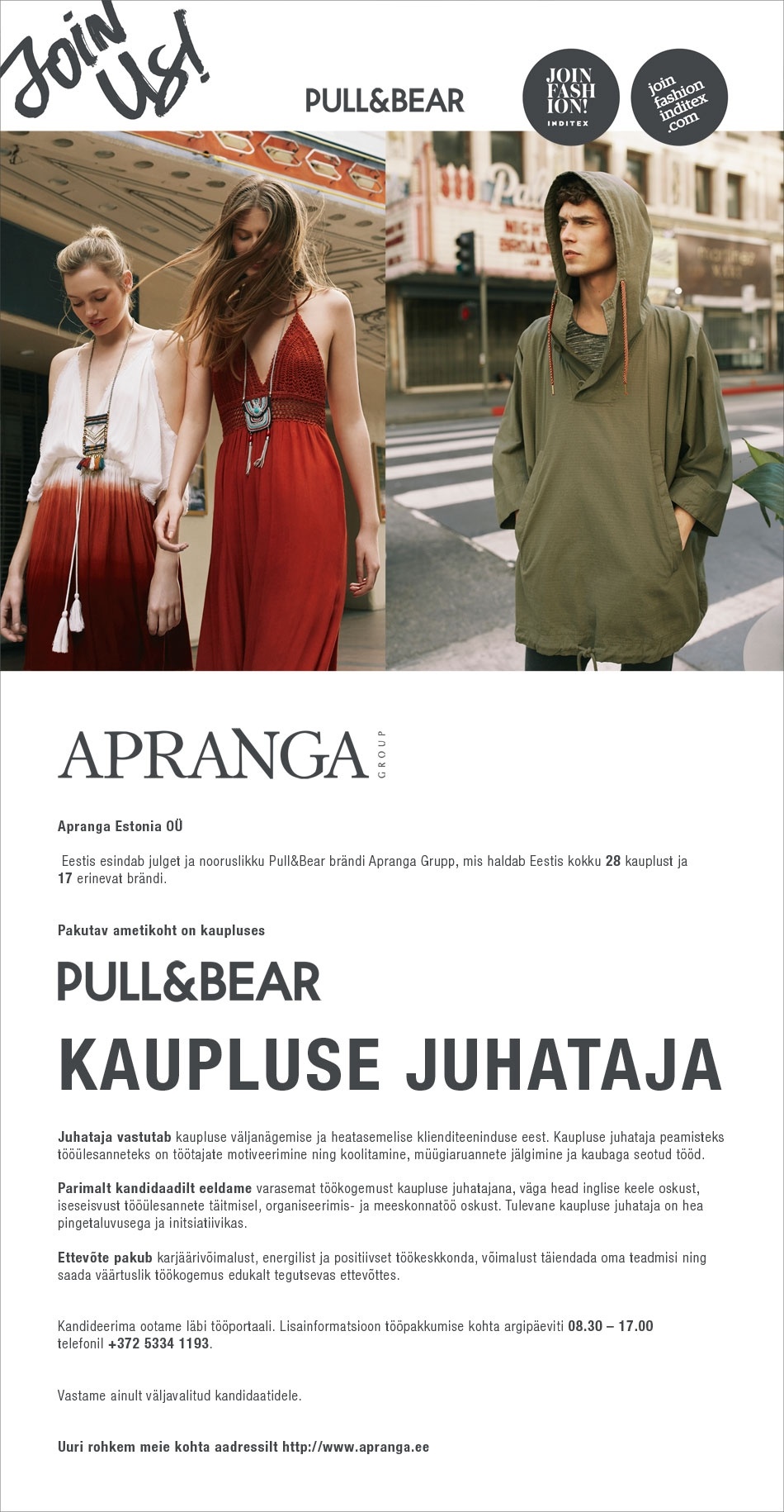 Apranga Estonia OÜ Pull&Bear kaupluse juhataja