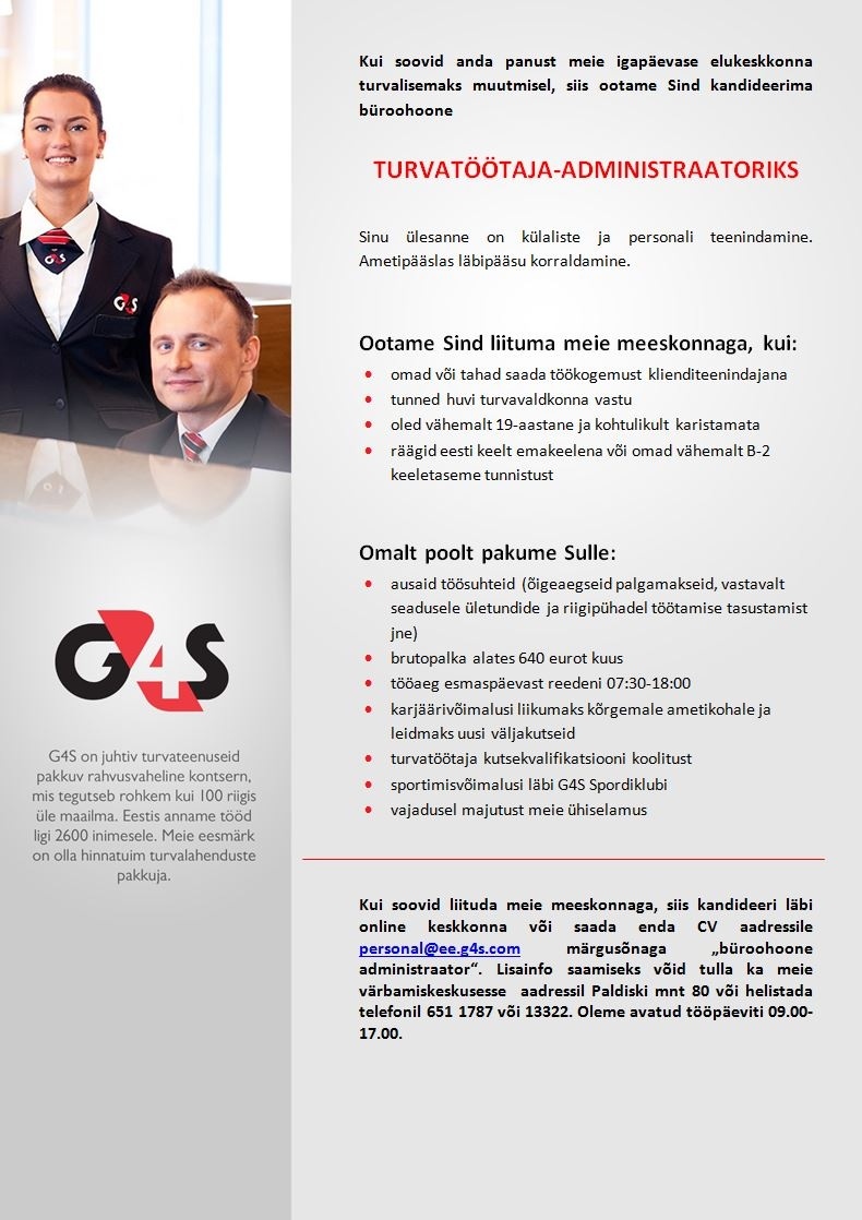 AS G4S Eesti  Administraator-turvatöötaja (Tallinn)