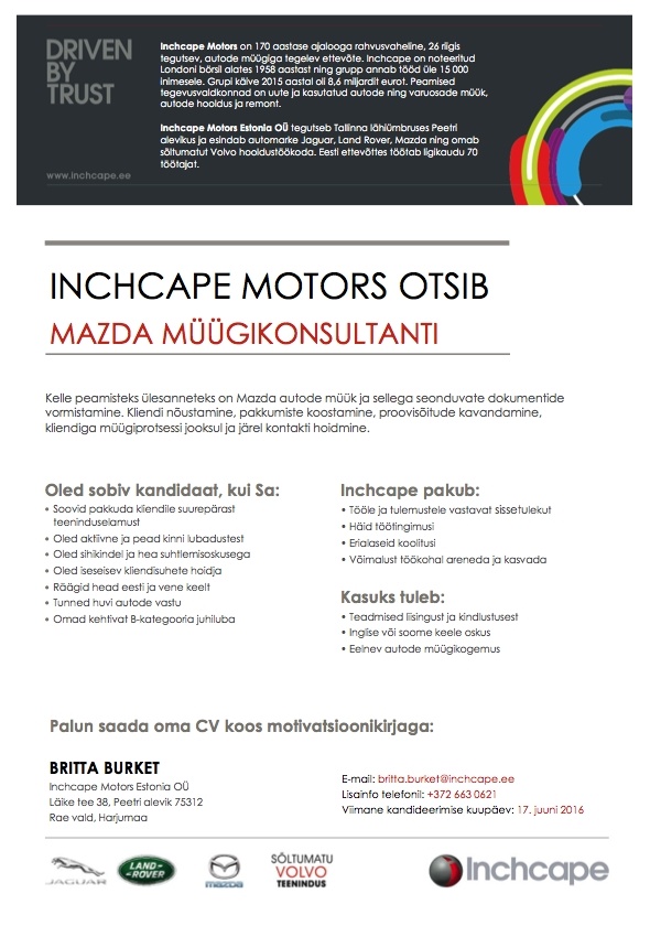 Inchcape Motors Estonia OÜ Mazda müügikonsultant