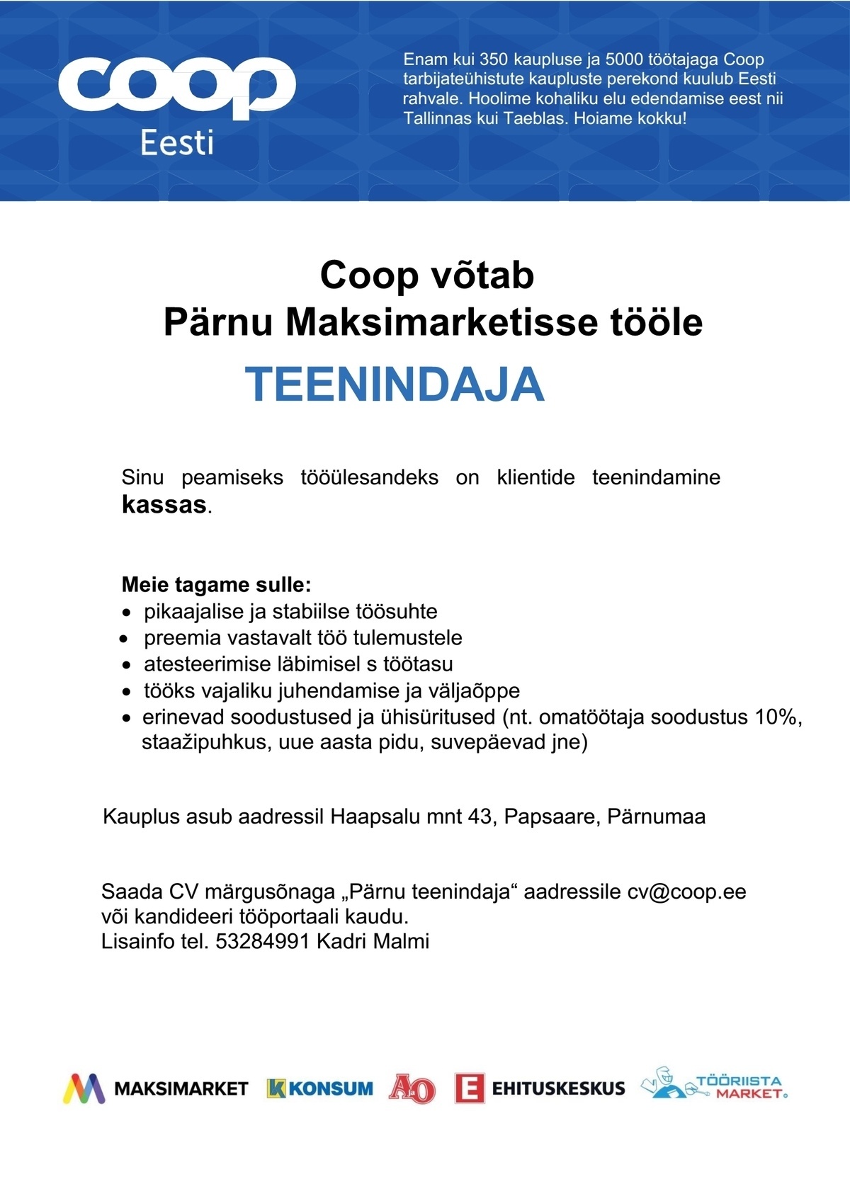 Coop Kaubanduse AS Teenindaja müügisaalis (Pärnu Maksimarket)