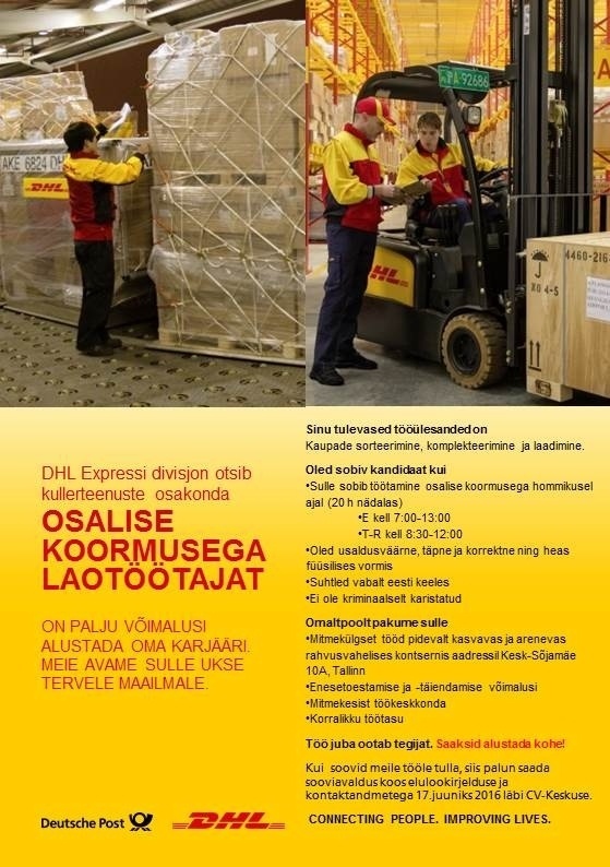 DHL Estonia AS Osalise koormusega laotöötaja hommikuses vahetuses