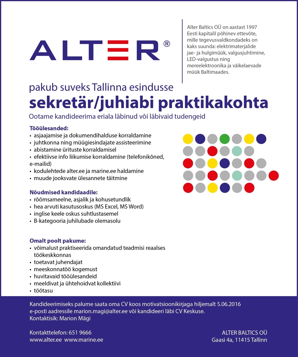 Alter Baltics OÜ Sekretär/juhiabi praktikant