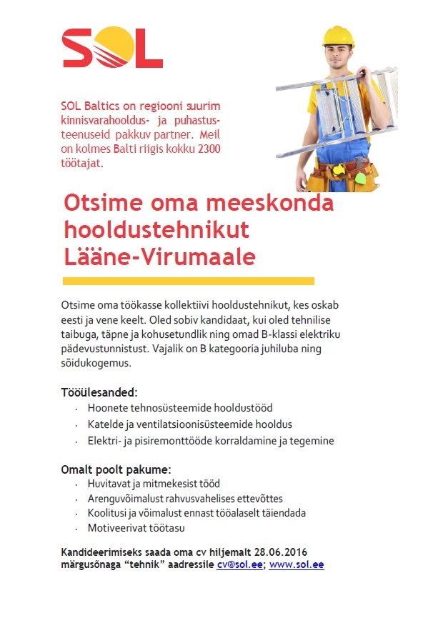 SOL Baltics OÜ Hooldustehnik