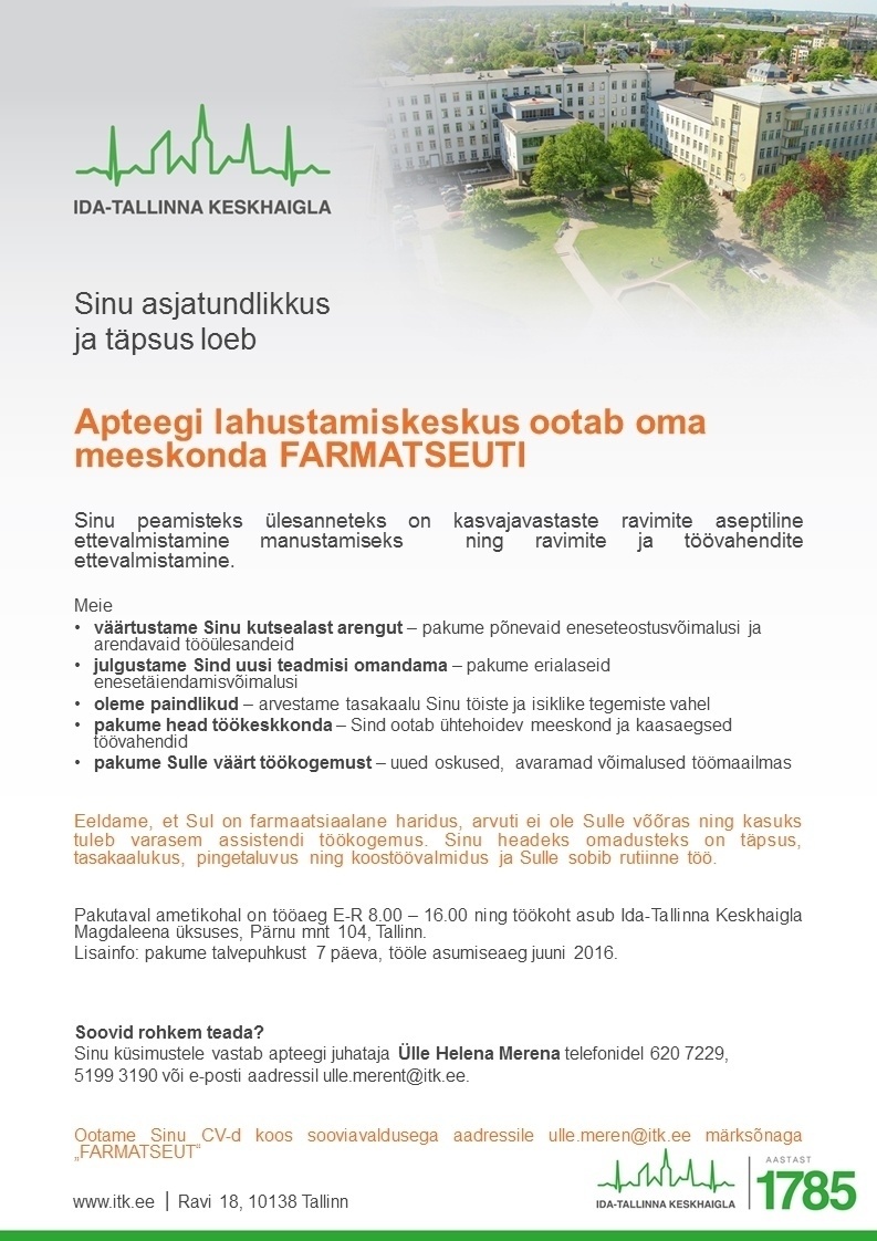 Ida-Tallinna Keskhaigla AS Farmatseut