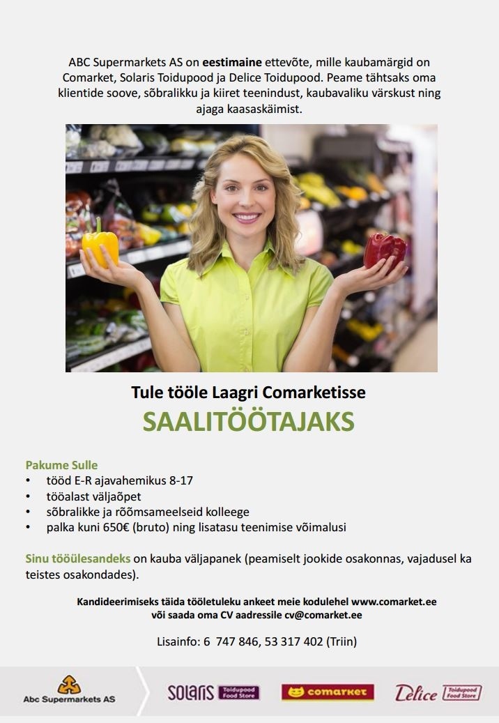 Abc Supermarkets AS SAALITÖÖTAJA Laagri Comarketis
