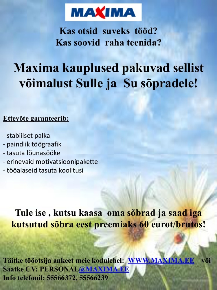 Maxima Eesti OÜ Suveks tööle