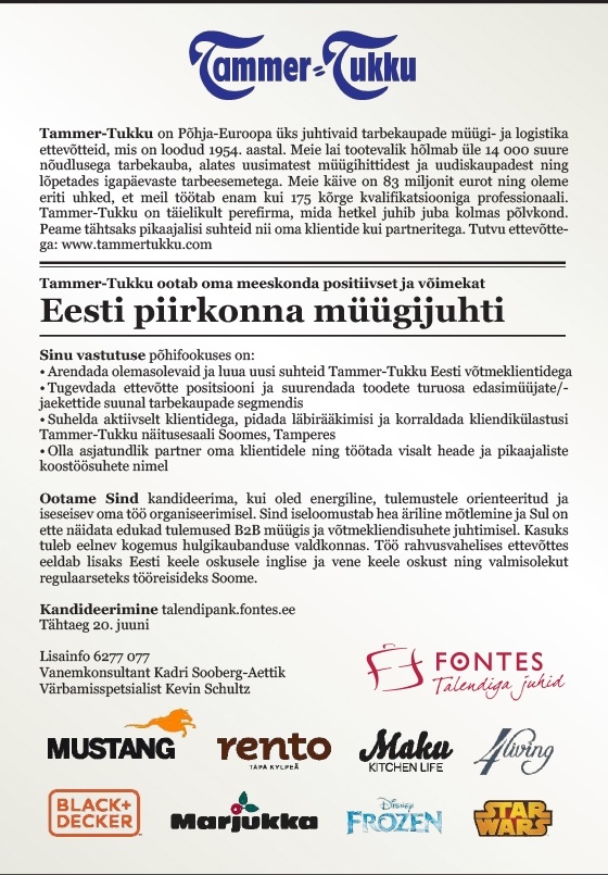 Fontes PMP OÜ Eesti piirkonna müügijuht