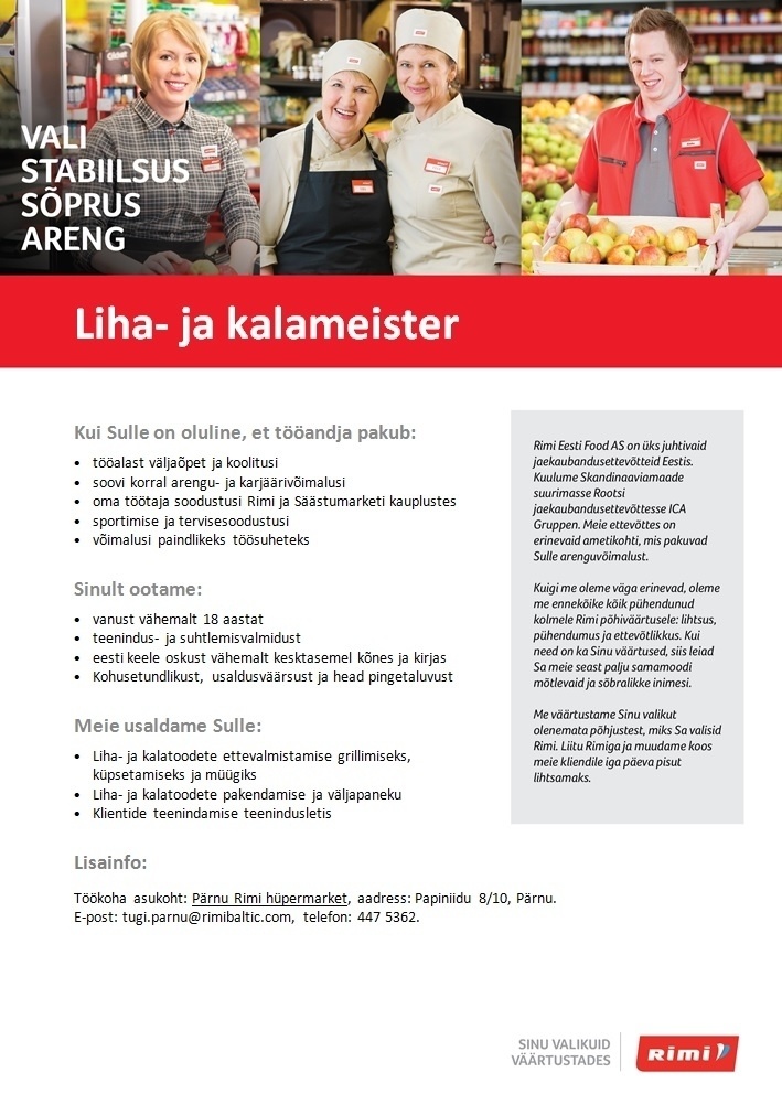 Rimi Eesti Food AS Liha- ja kalameister - Pärnu Rimi hüpermarket