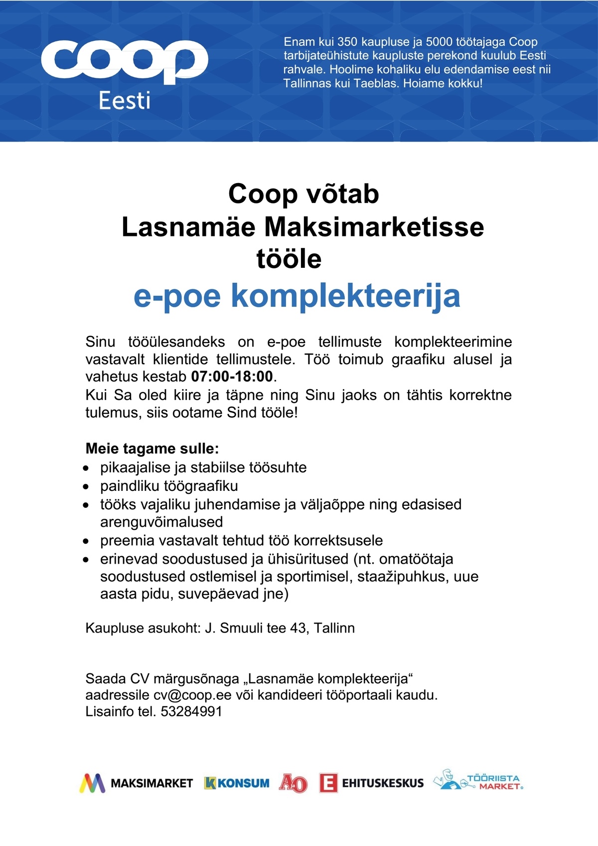 Coop Kaubanduse AS E-poe komplekteerija (Lasnamäe Maksimarket)