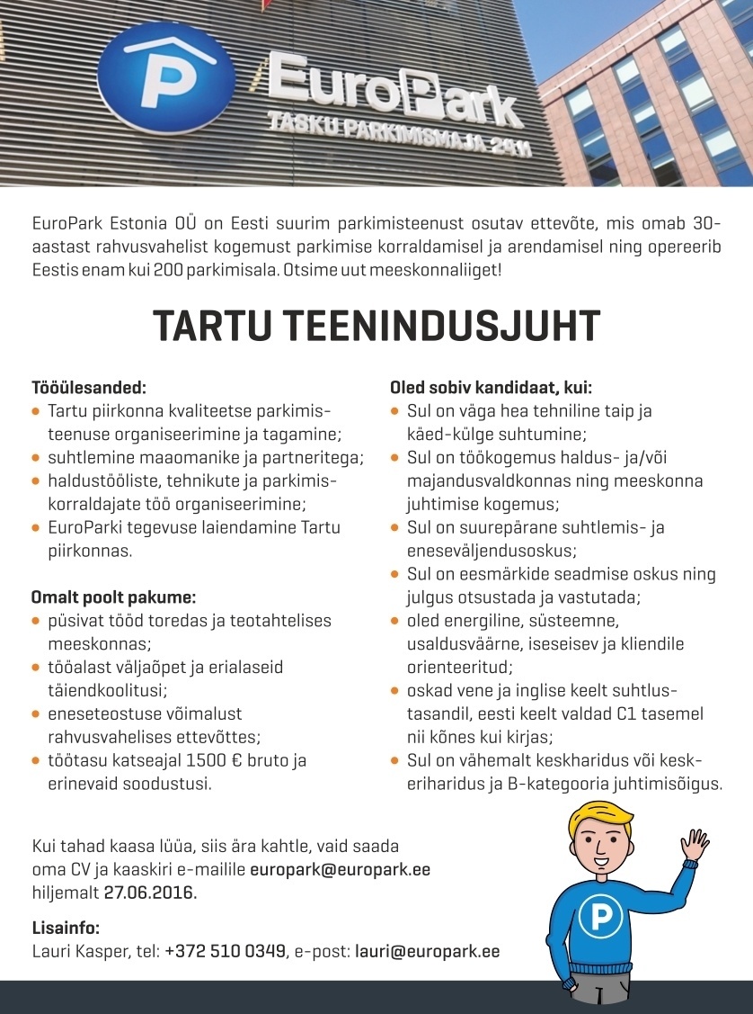 EuroPark Estonia OÜ Tartu teenindusjuht
