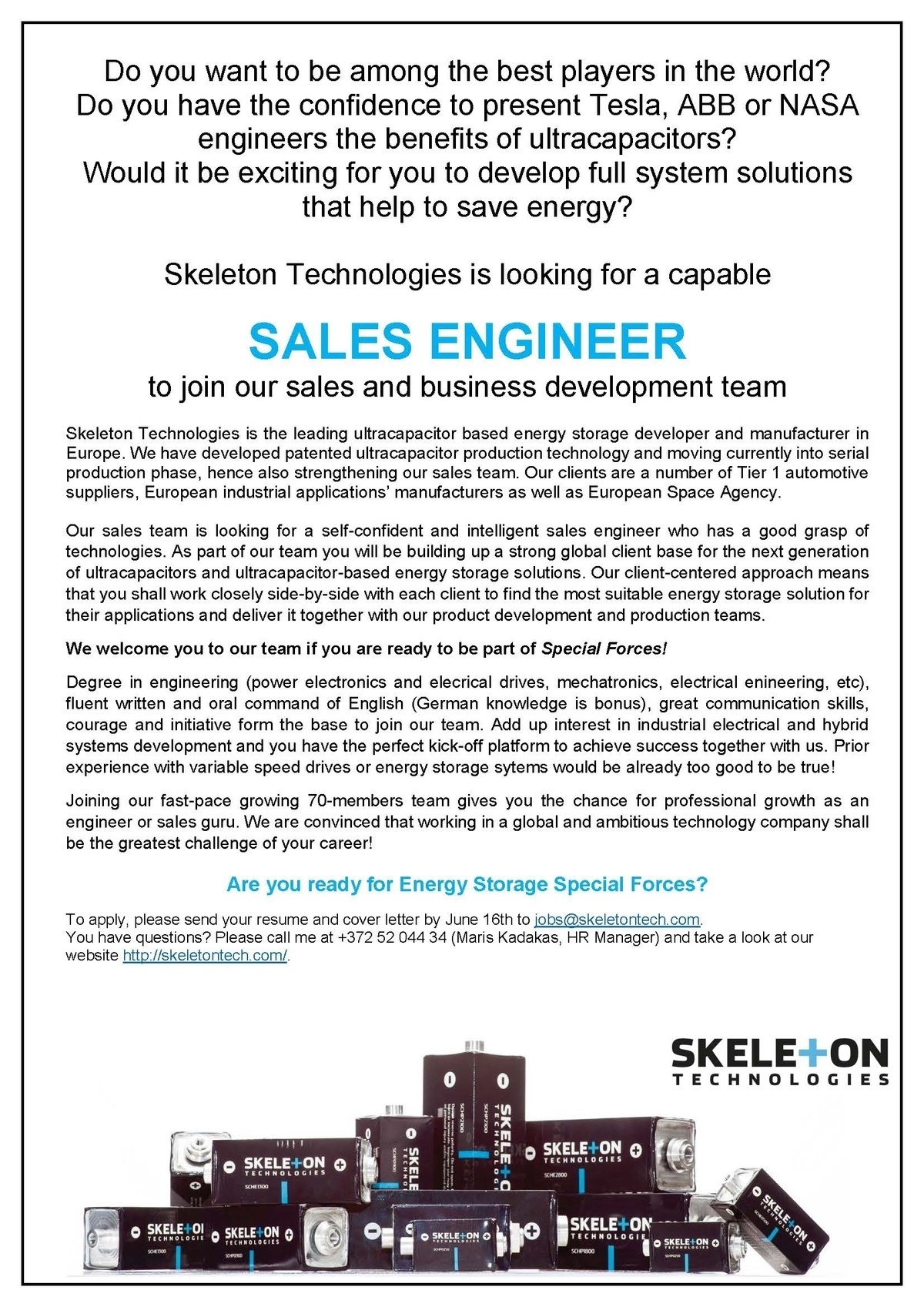 SKELETON TECHNOLOGIES OÜ Sales engineer