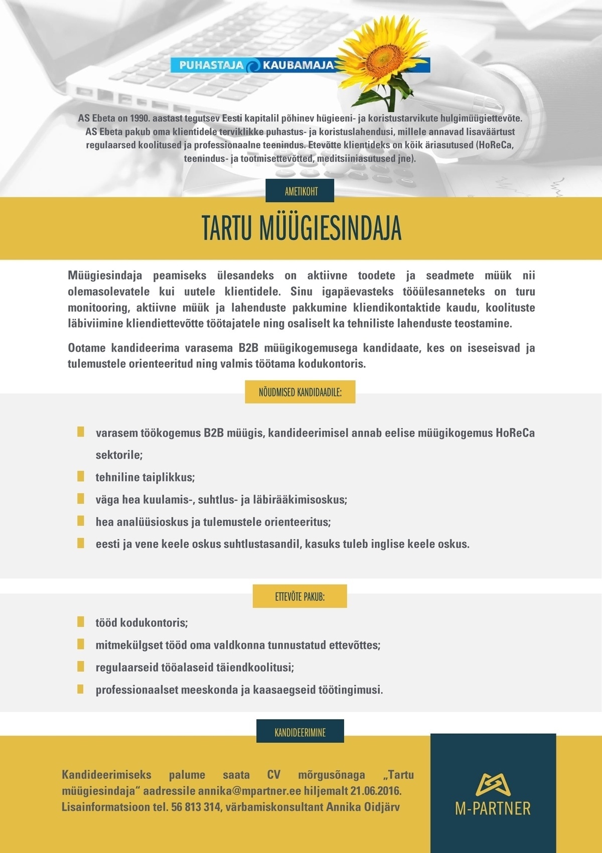 M-Partner HR OÜ Tartu müügiesindaja