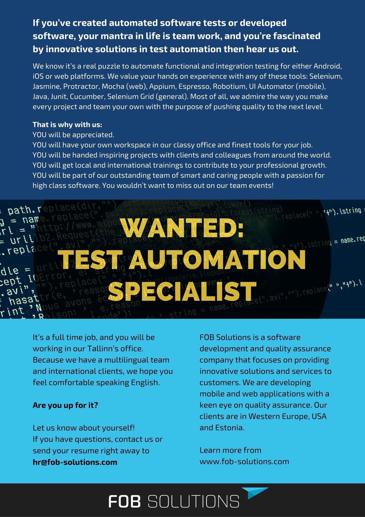 FOB Solutions OÜ Test automation specialist