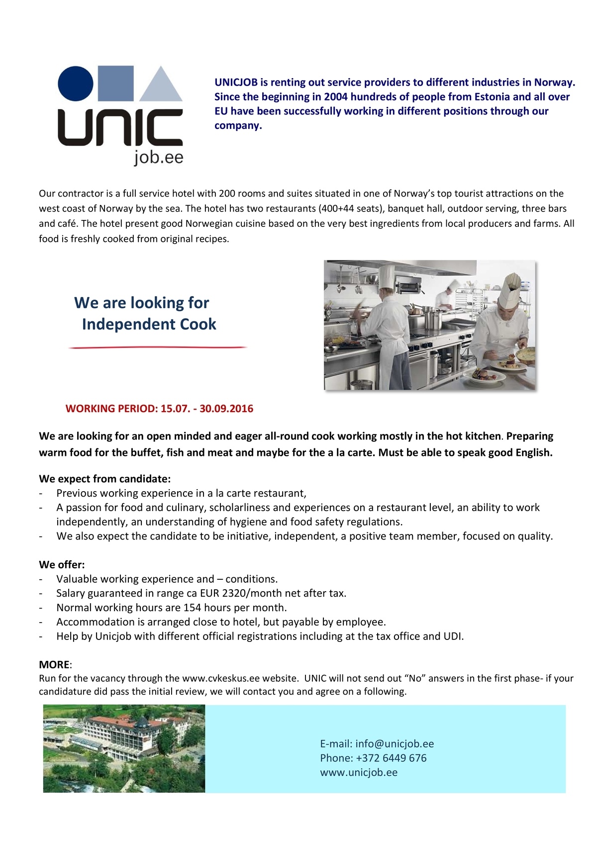 Unic Management OÜ  COOK 15.07.-30.09.2016