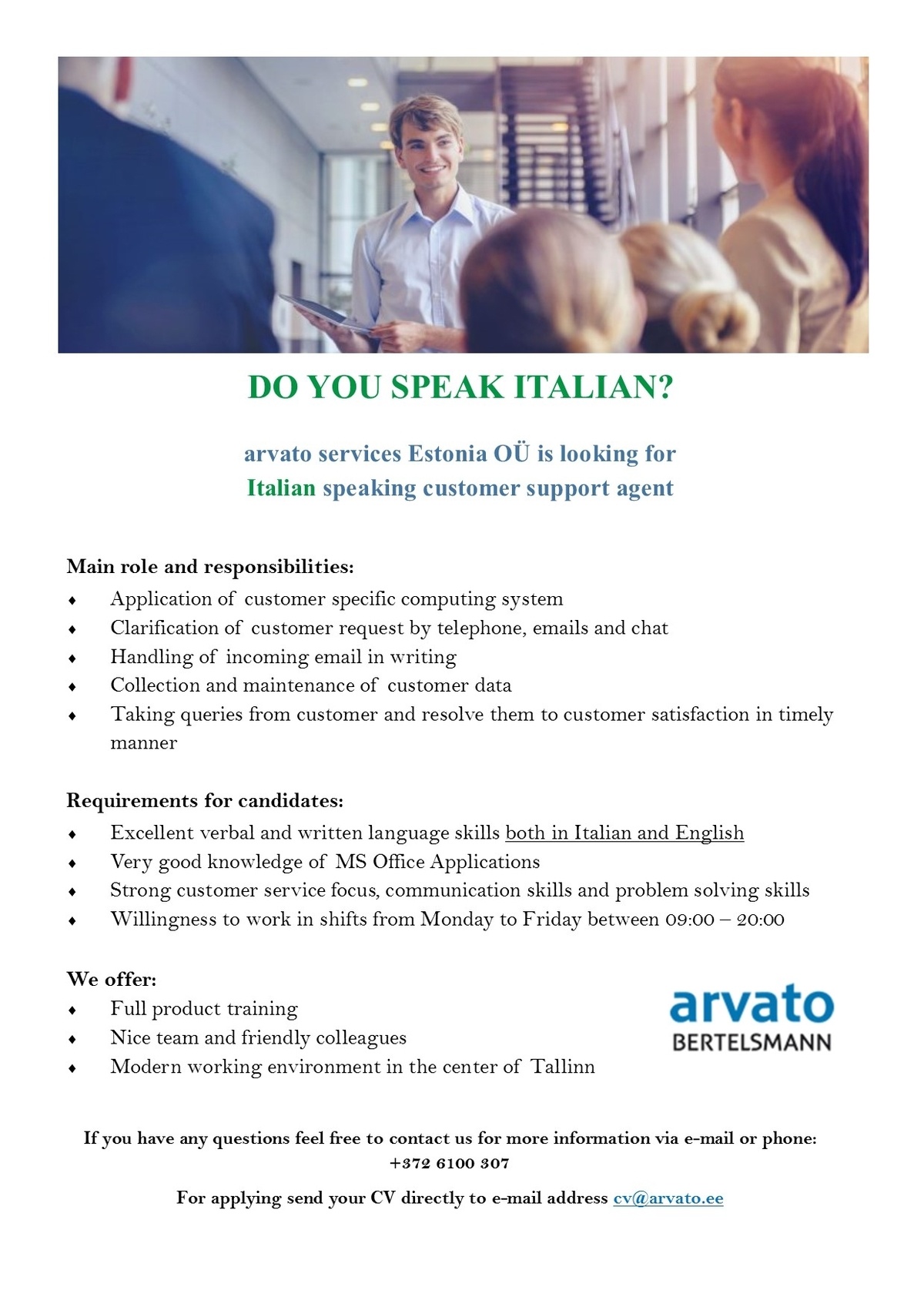 Arvato Services Estonia OÜ Italian Speaking Customer Support Agent