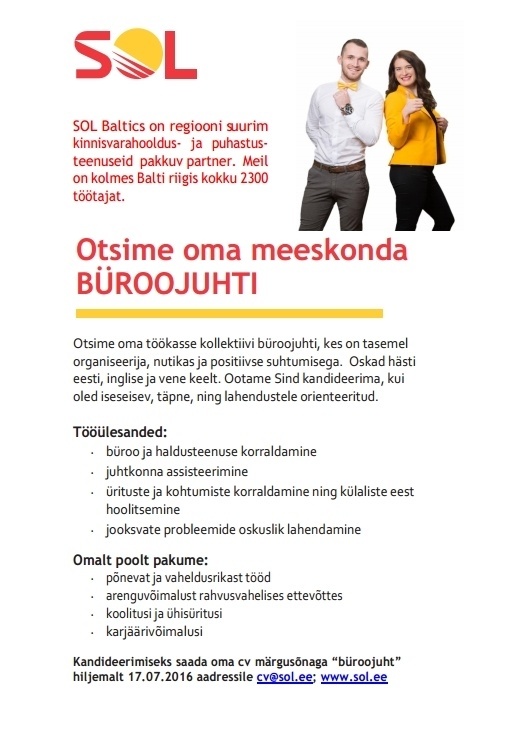 SOL Baltics OÜ Büroojuht