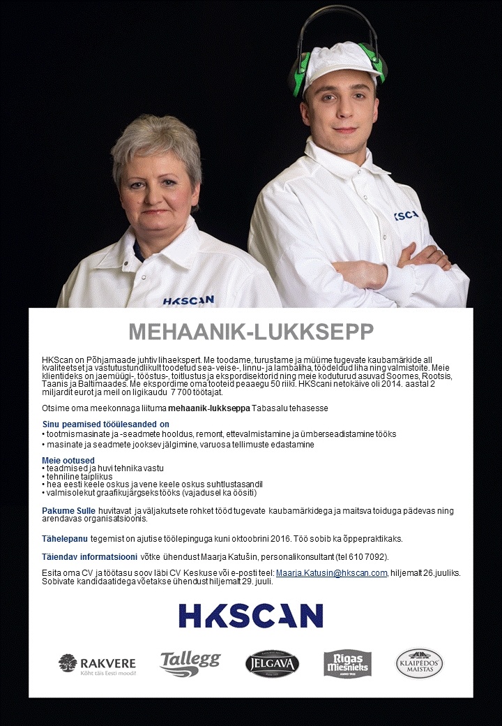 HKScan Estonia AS Mehannik-lukksepp