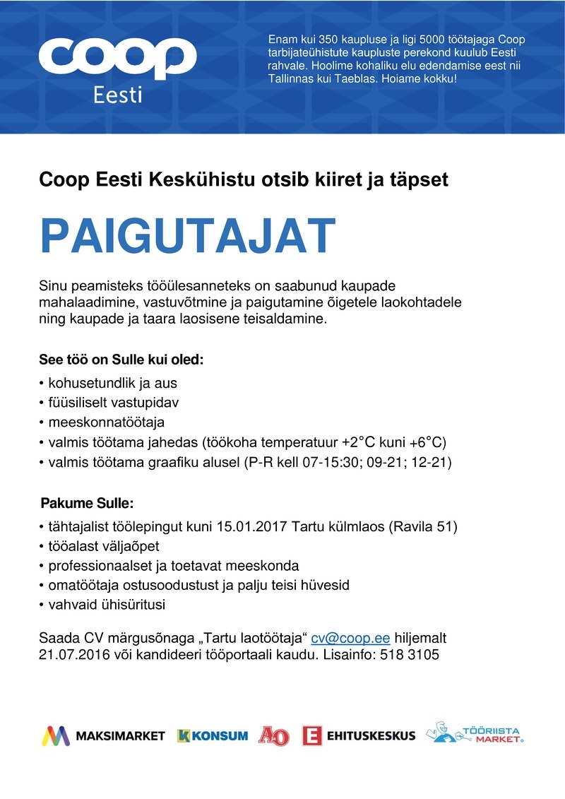 Coop Eesti Keskühistu Paigutaja (Tartu külmladu)