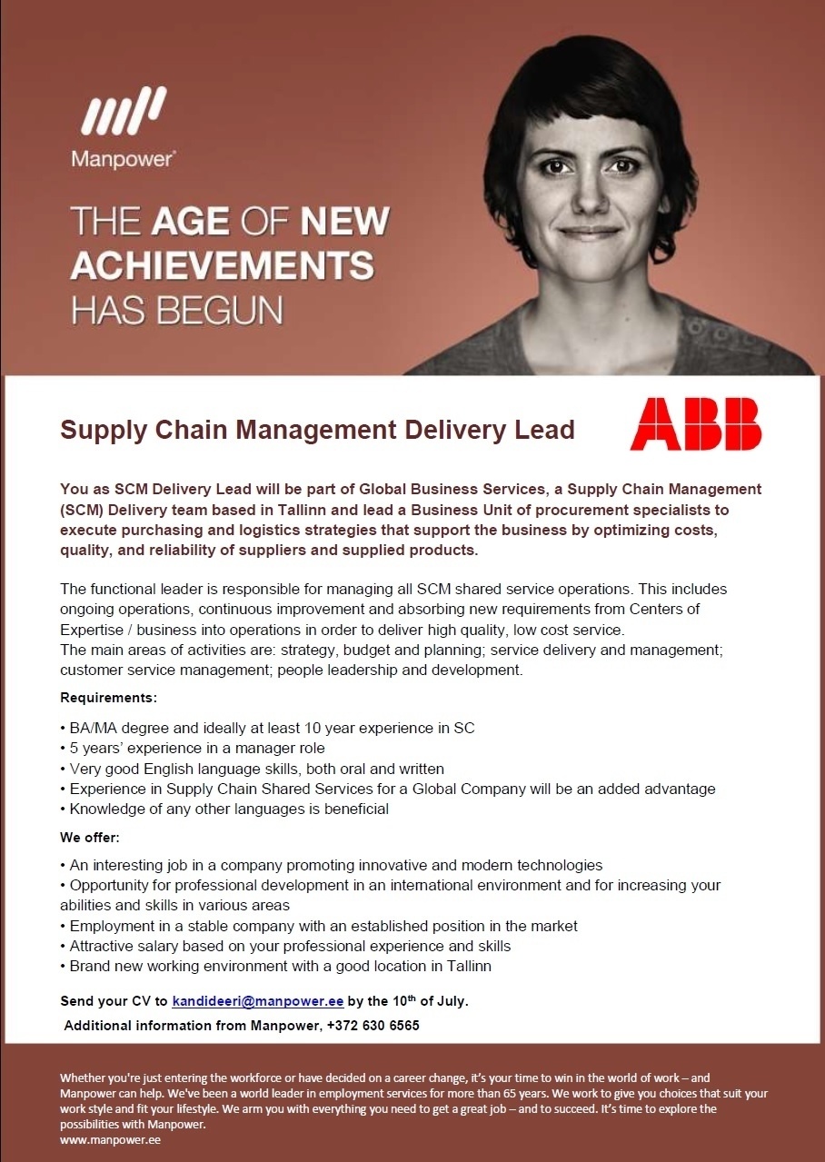 Manpower OÜ Supply Chain Management Delivery Lead
