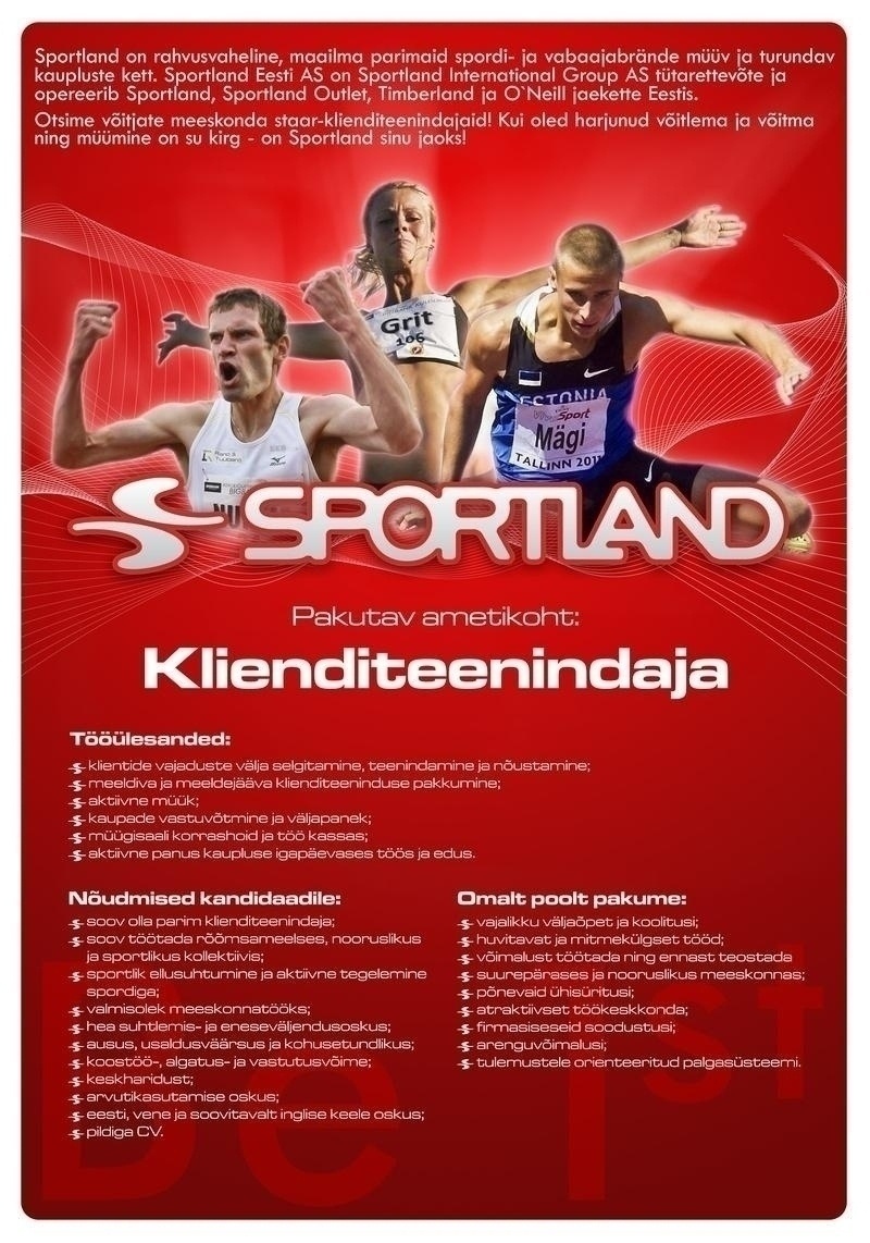 Sportland Eesti AS Sportland Rakvere klienditeenindaja