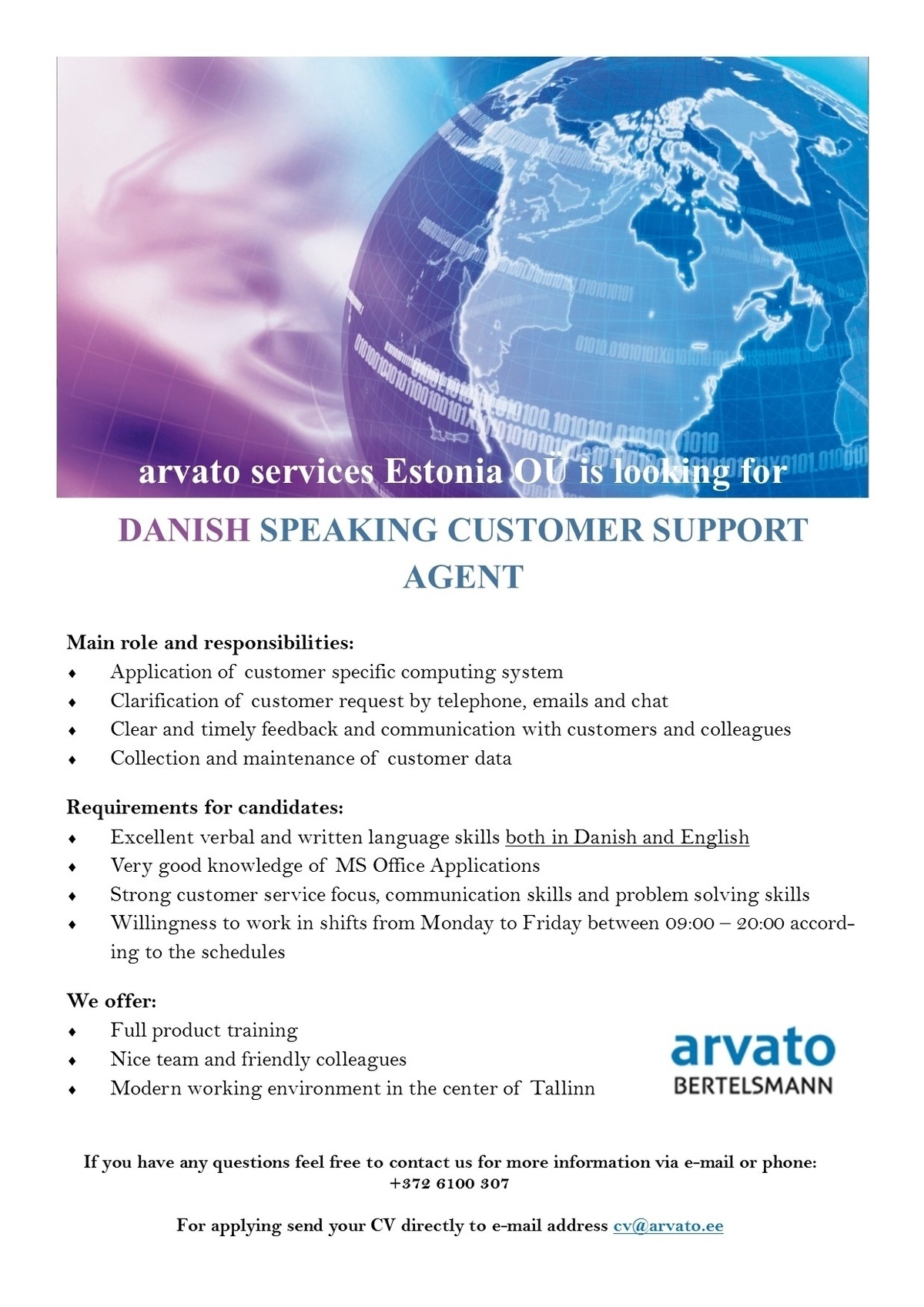 Arvato Services Estonia OÜ Danish Speaking Customer Support Agent