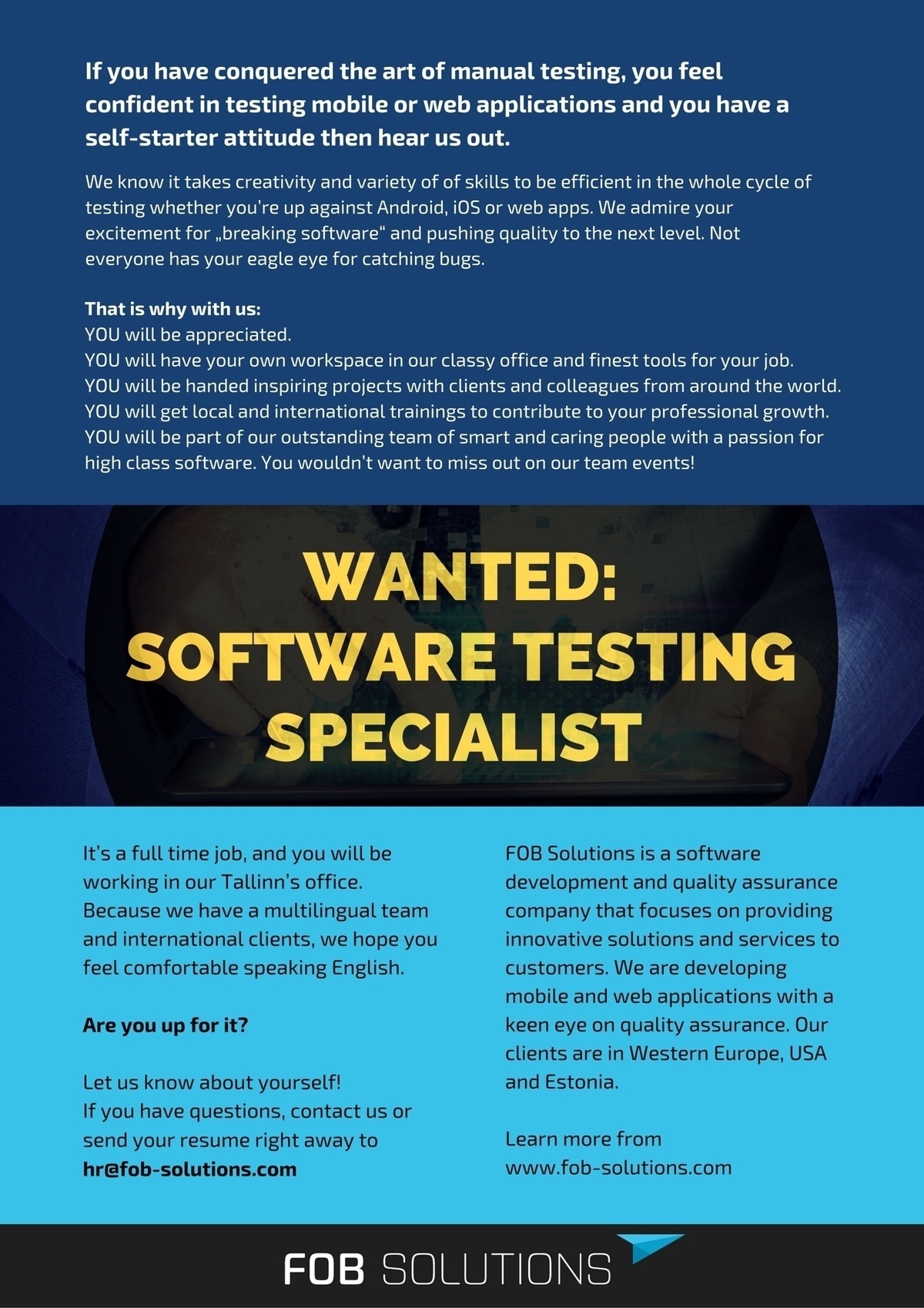 FOB Solutions OÜ Software testing specialist 
