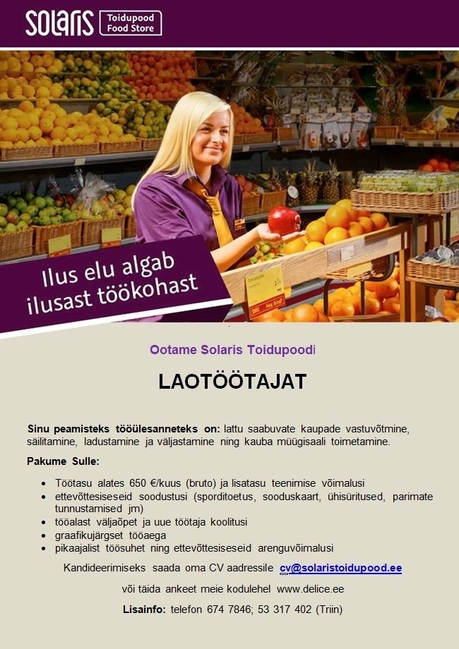 Abc Supermarkets AS LAOTÖÖTAJA SOLARIS TOIDUPOODI 
