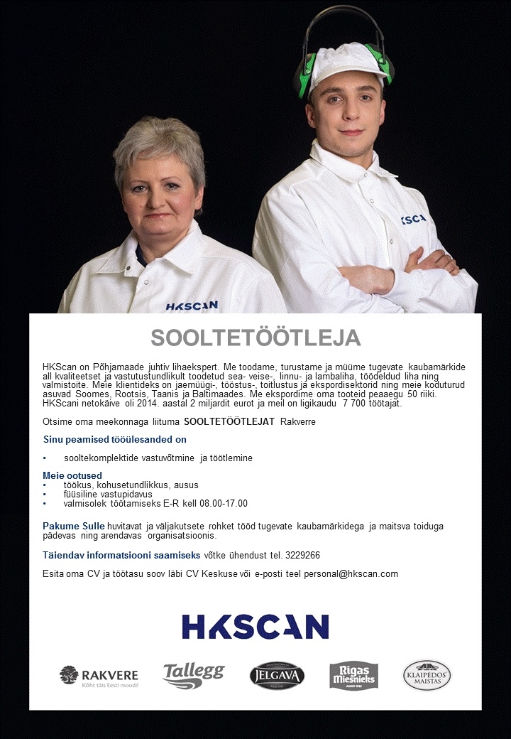 HKScan Estonia AS Sooltetöötleja